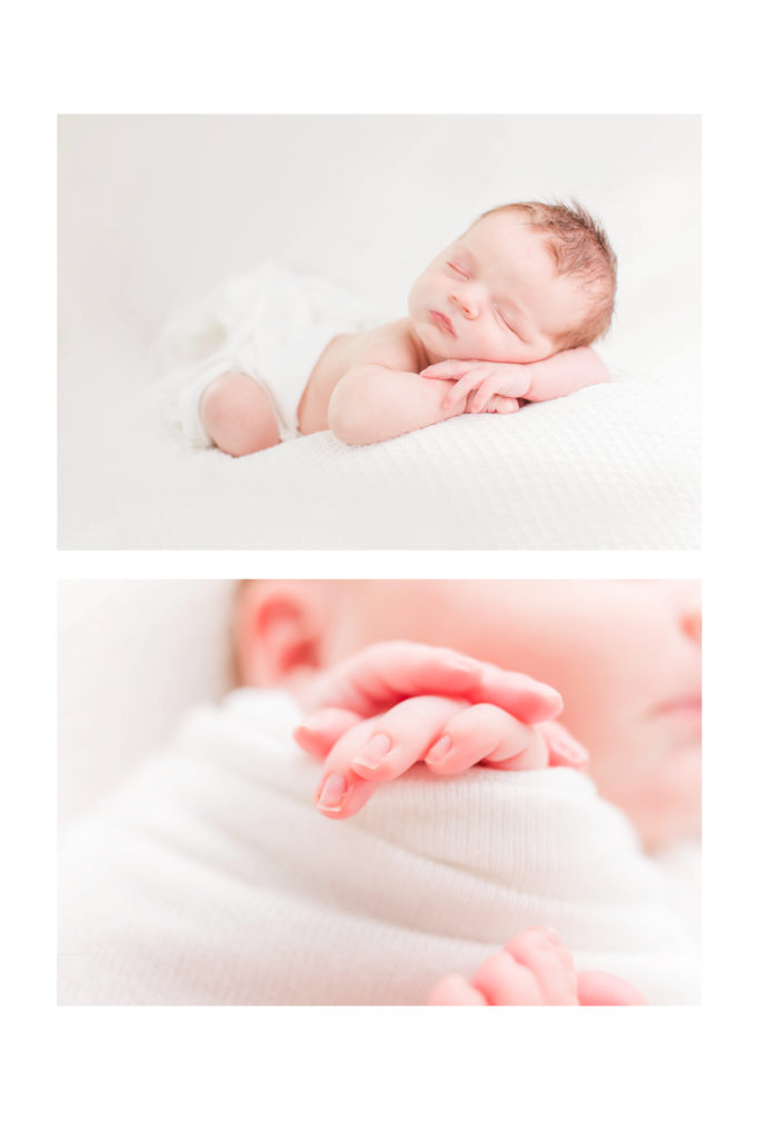 Northside-Cincinnati-Newborn-Photographer baby posed on white backdrop